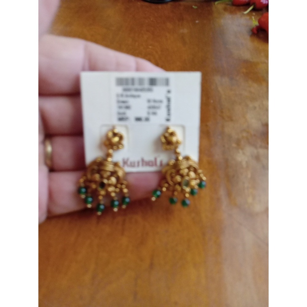 Kushals Antique Gold Green Bead Peacock Floral Drop Earrings Traditional Indian - Picture 4 of 4